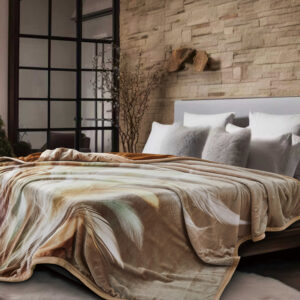 שמיכת קטיפה מסדרת שנהב תואם דגם נוצות 47