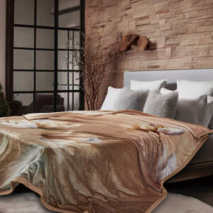 שמיכת קטיפה מסדרת שנהב תואם דגם פרחים 48